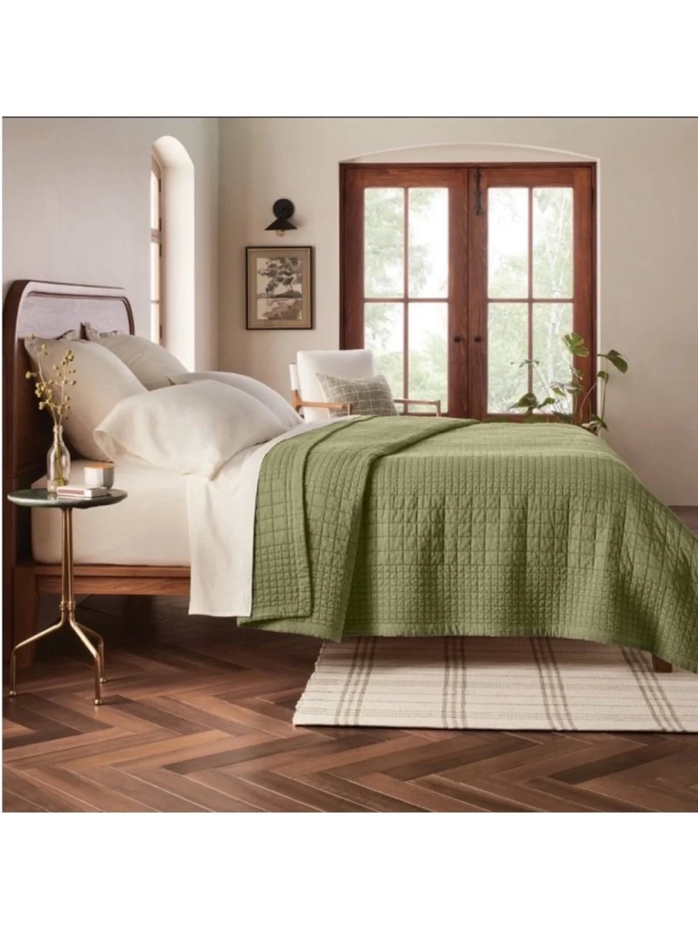 NWT Full/Queen Grid Stitch Quilt Green - Hearth & Hand with Magnolia
